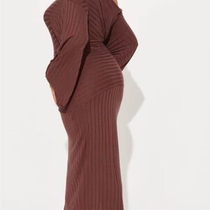 Fashion Nova Ronnie Ribbed Maxi Dress - Brown